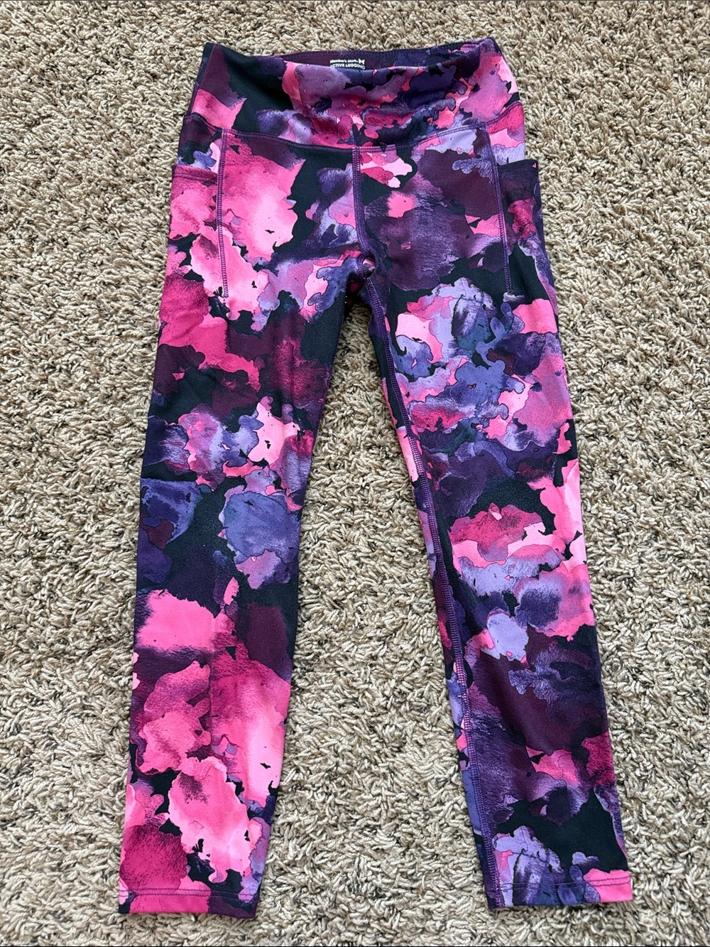 Girls' Pink & Purple Watercolor Active Leggings